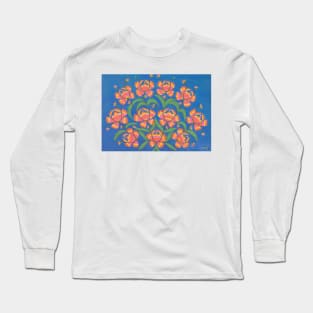 Maria Primachenko - a bunch of red flowers on read army day 1970 Long Sleeve T-Shirt